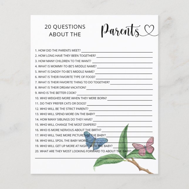 Lámina Mariposas - juegos sobre los padres (Anverso)