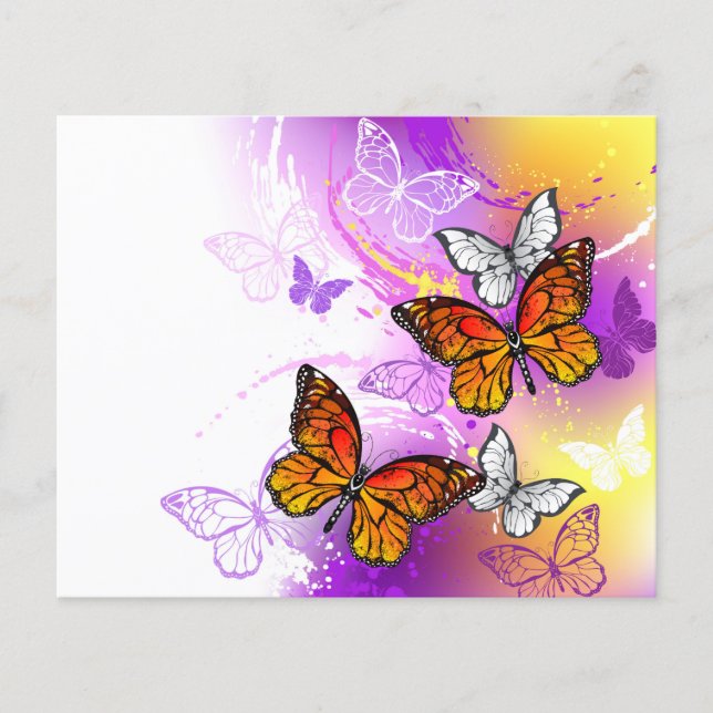 Lámina Mariposas monarcas en fondo morado (Anverso)