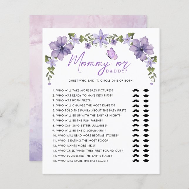 Lámina Mariposas púrpuras acuarela mami o juego de papi (Anverso / Reverso)