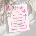 Lámina Mariposas rosadas en arco floral Invitación al cum<br><div class="desc">Un fondo rosa rubor con un arco. Decorada con flores rosadas,  flores rosas,  vegetación de eucaliptos verde acuático y mariposas. Personalice y agregue su nombre y detalles del fiesta. Atrás: color de fondo dorado rosa. 1 hoja = 1 borde impreso de invitación al borde.</div>