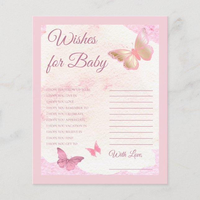 Lámina Mariposas rosas: Baby Shower quiere un bebé (Anverso)
