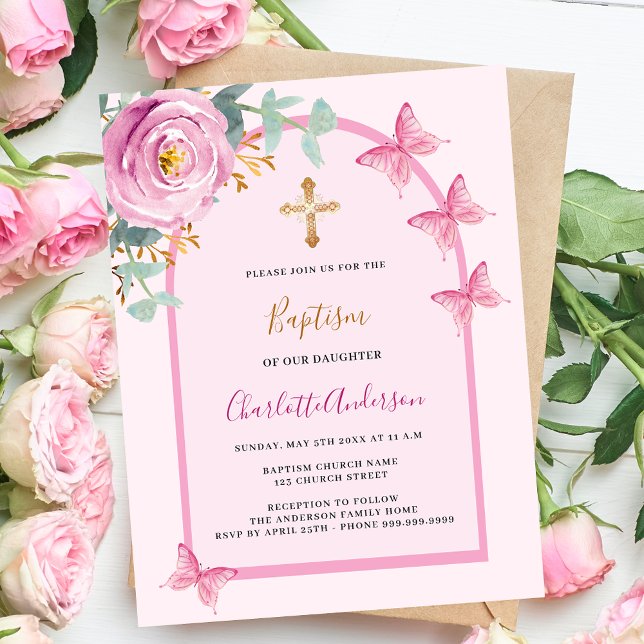 Lámina Mariposas rosas rosas arcas invitación al bautismo (Subido por el creador)