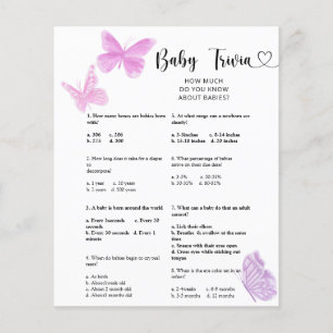 Lámina Mariposas - Trivia de Bebé   Juego de Baby Shower