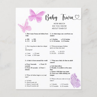 Lámina Mariposas - Trivia de Bebé | Juego de Baby Shower