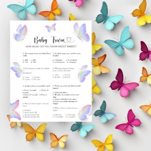 Lámina Mariposas - Trivia de bebé   Juego de baby shower