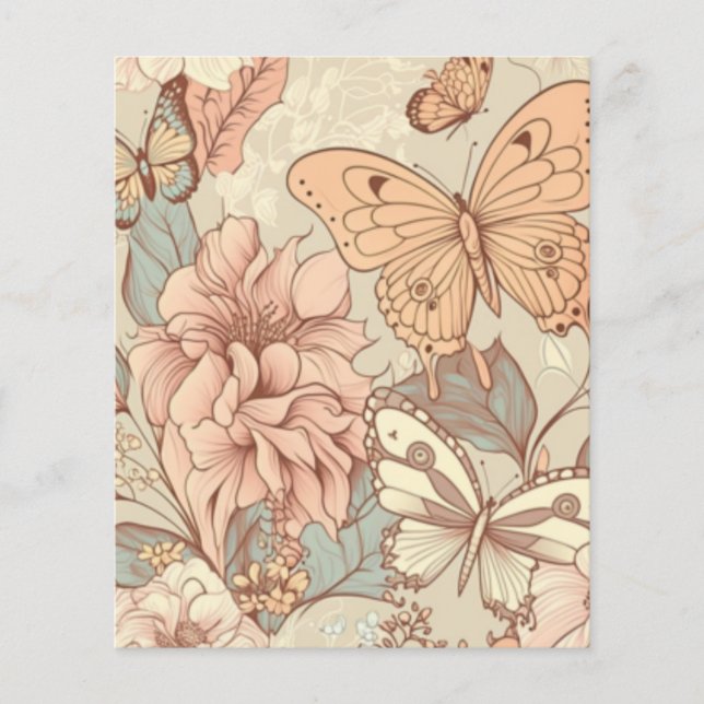 Lámina Mariposas y flores pastel (Anverso)