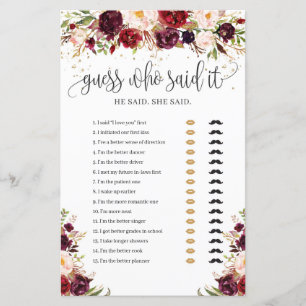 Lámina Marsala burgundy adivinando con flores quién dijo 