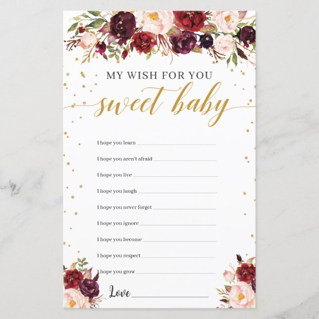 Lámina Marsala burgundy con deseos de oro floral para el  (Anverso)