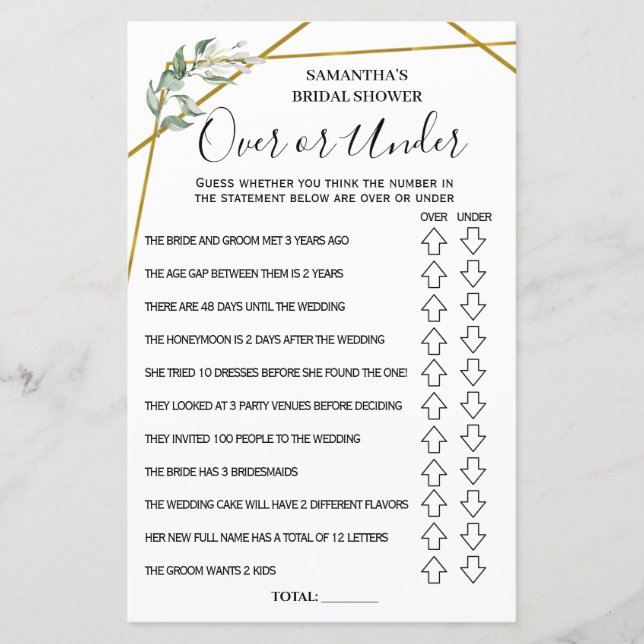 Lámina Más o menos bajo ducha de novia juego español ingl (Anverso)