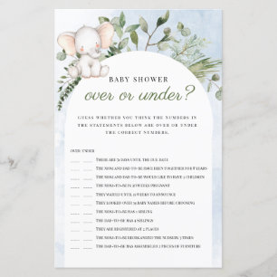 Lámina Más O Menos Elephant Blue Baby Shower Game