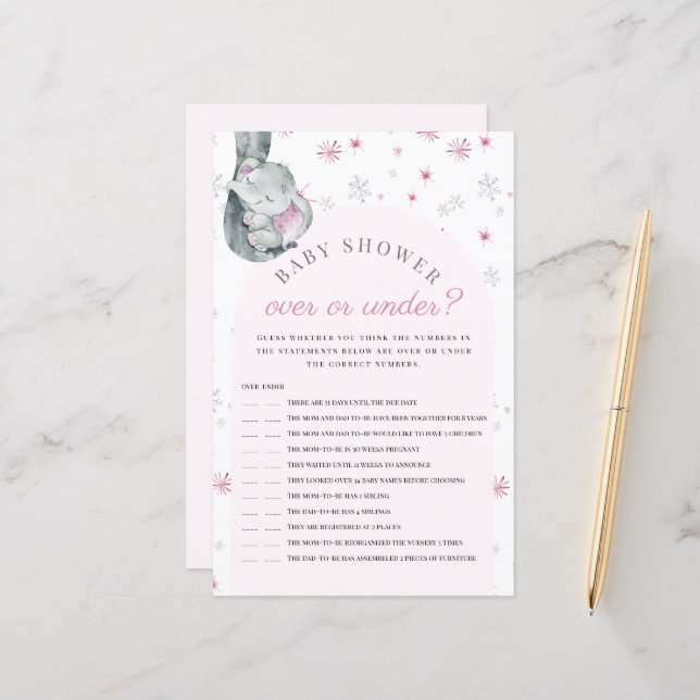 Lámina Más O Menos Juego De Baby Shower Elephant Pink (Anverso/Reverso In Situ)