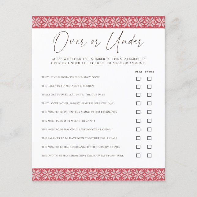 Lámina Más y menos/Prefiere juegos de Baby Shower (Anverso)