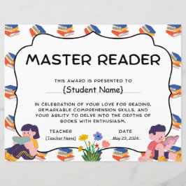 Lámina Master Reader Student Recognition Award