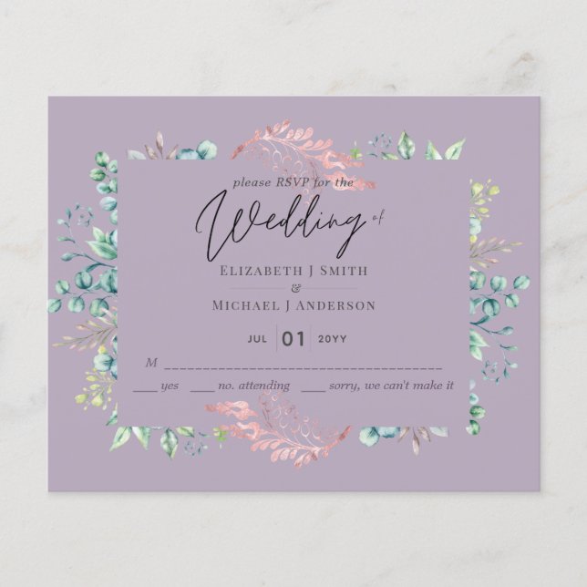Lámina Mauve Sage Boda de presupuesto RSVP (Anverso)