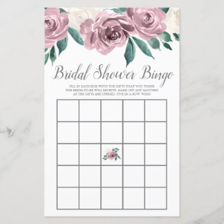 Lámina Mauve Watercolor Rosas Floral Bridal Shower Bingo