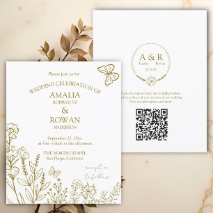 Lámina Meadow Flowers Boda de oro blanco Invitación presu