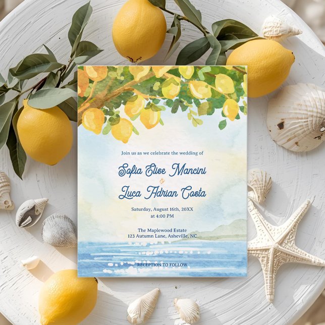 Lámina Mediterranean Lemon Grove Coastal Wedding Invite (Mediterranean Lemon Grove Coastal Wedding Invite)