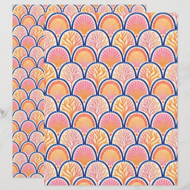 Lámina Mediterranean Shells and Seagrass Scrapbook Paper (Anverso / Reverso)