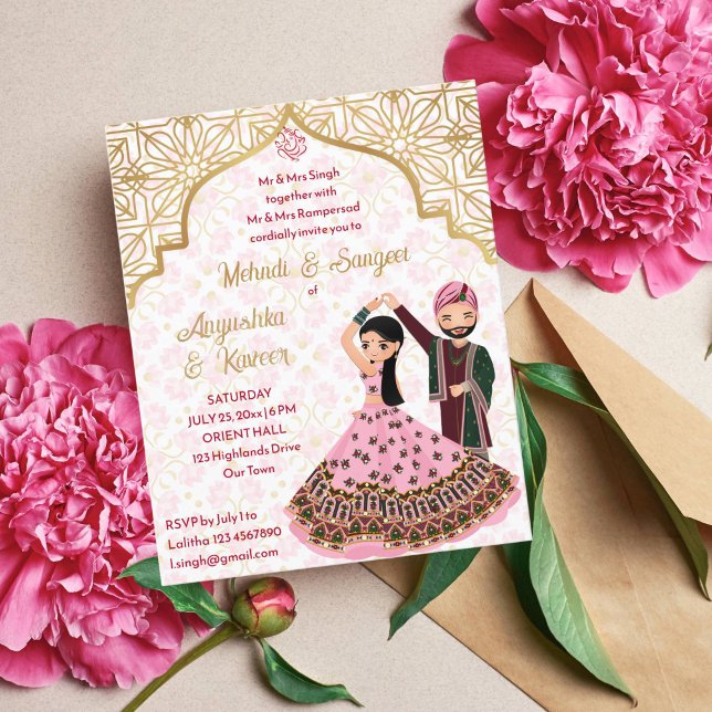 Lámina Mehndi sangeet boda indio rosado invitado (Subido por el creador)