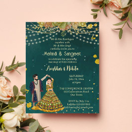 Lámina Mehndi sangeet verde pareja india invitación presu