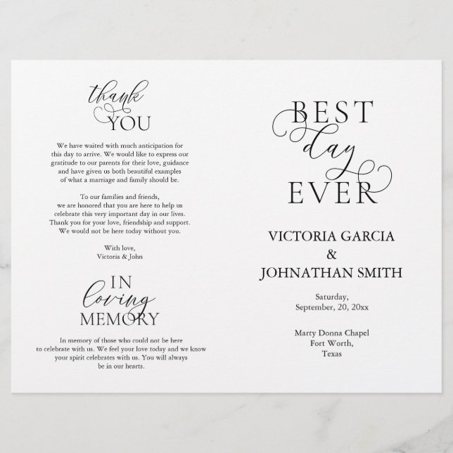 Lámina Mejor Día de la Historia, Boda Ceremonia plegable (Anverso)