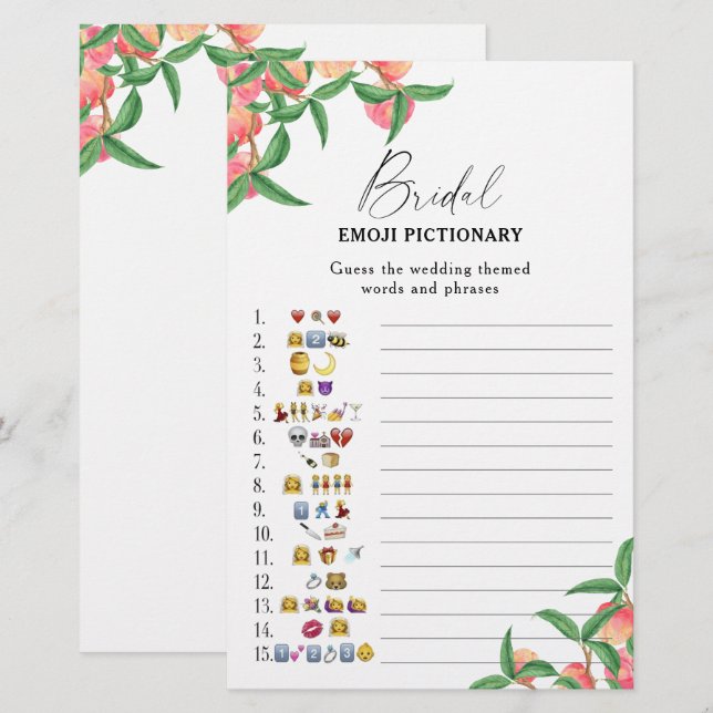 Lámina Melocotones - juego de pictionary de emojis para d (Anverso / Reverso)