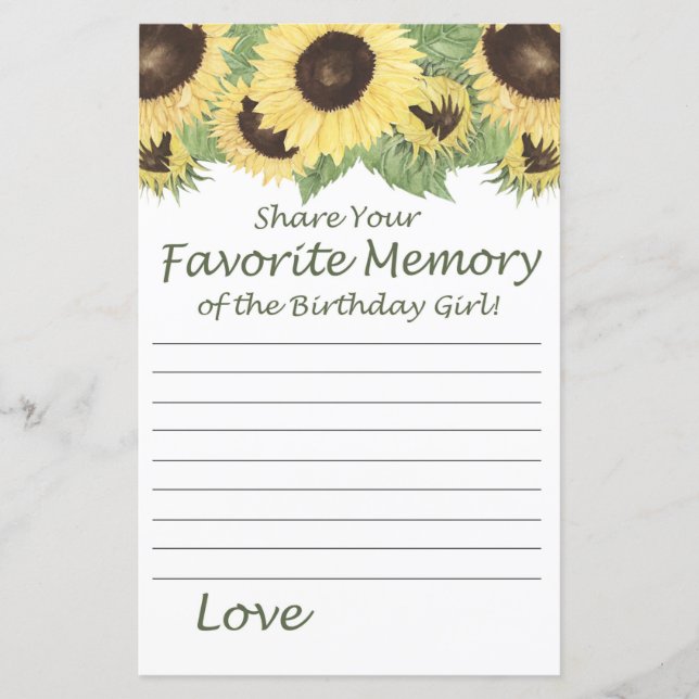 Lámina Memoria favorita de girasol del Chica de cumpleaño (Anverso)