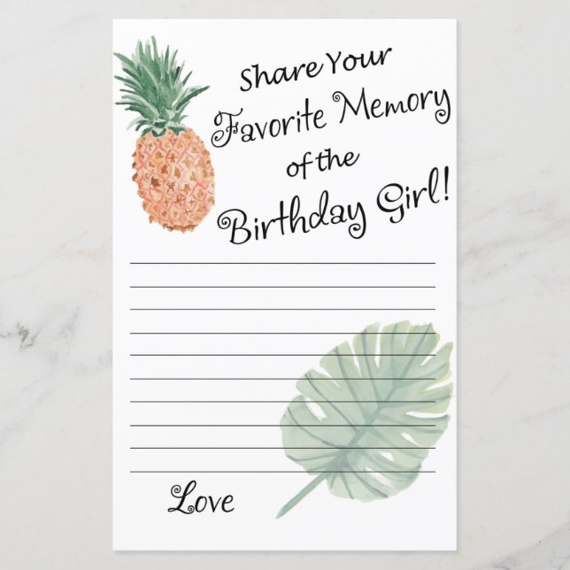 Lámina memoria favorita de piña del Chica de cumpleaños (Anverso)