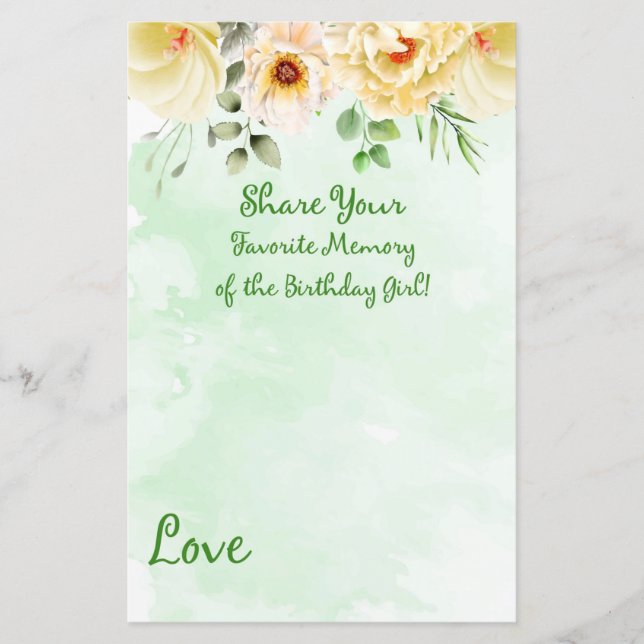 Lámina Memoria favorita floral del Chica de cumpleaños (Anverso)