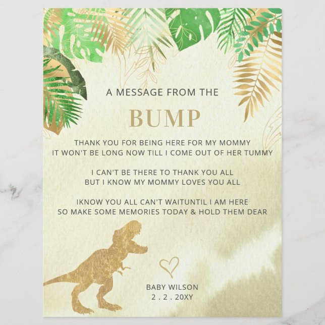Lámina Mensaje de dinosaurio acuarela del Rótulo Bump (Anverso)