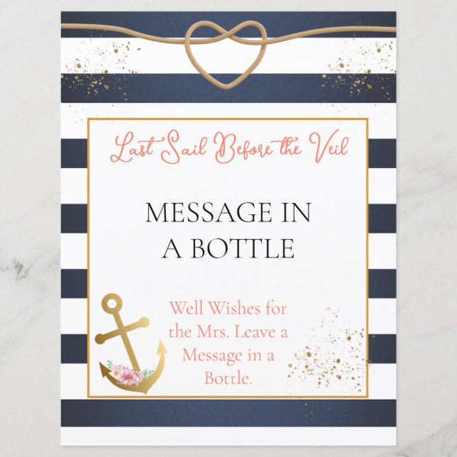 Lámina Mensaje de ducha de novia náutica en un Rótulo de  (Anverso)
