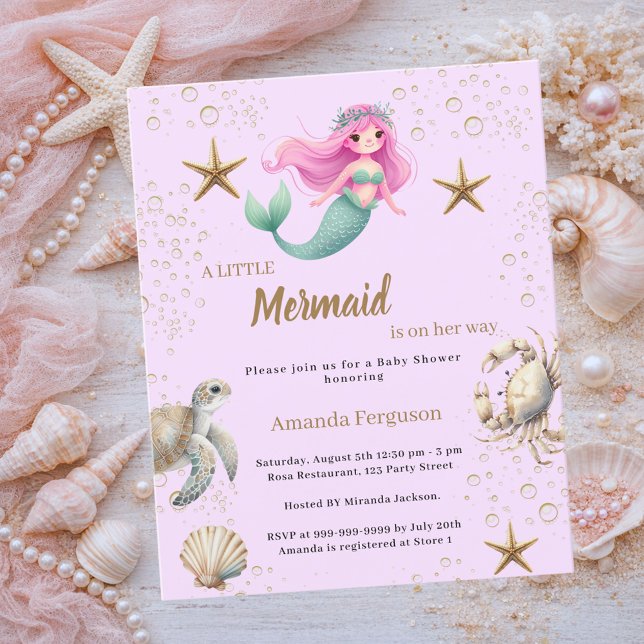 Lámina Mermaid sea pink purple Baby Shower invitation (Subido por el creador)