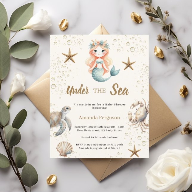 Lámina Mermaid Under the sea Baby Shower invitation (Subido por el creador)