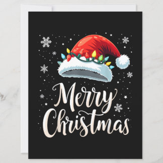 Lámina Merry Christmas Lights Red Santa Hat Tree Family