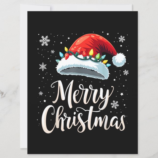 Lámina Merry Christmas Lights Red Santa Hat Tree Family (Anverso)