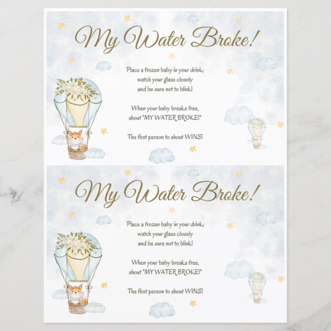 Lámina ¡Mi Agua Se Rompió! Juego Baby Shower (Anverso)