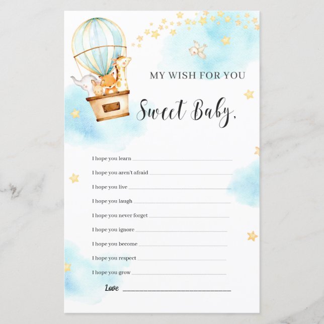 Lámina Mi deseo para ti juego de Baby Shower lindos anima (Anverso)