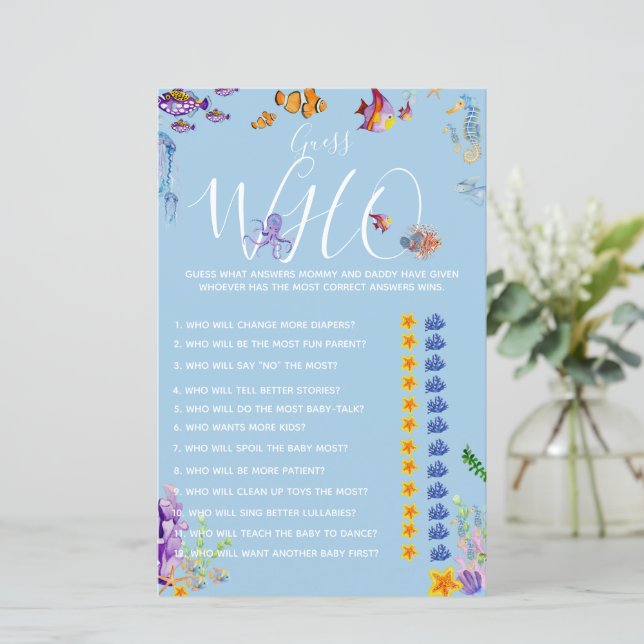 Lámina Mi mamá o papá juego bajo el mar Baby Shower (Anverso de pie)