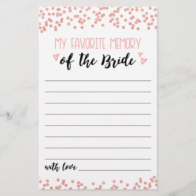 Lámina Mi memoria favorita Bridal Shower o juego de Fiest (Anverso)