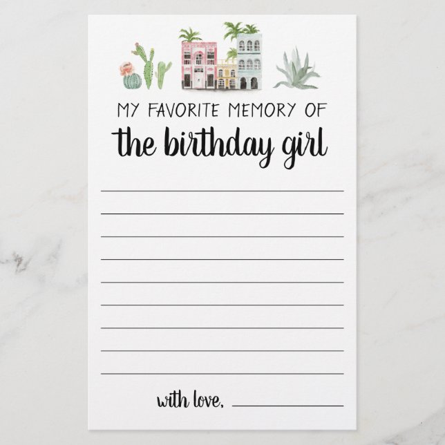 Lámina Mi Memoria Favorita Del Chica De Cumpleaños (Anverso)