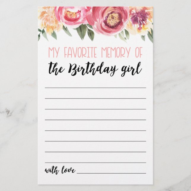 Lámina Mi memoria favorita del juego Fiesta chica de cump (Anverso)