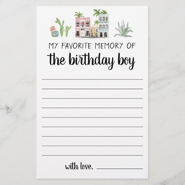 Lámina Mi Memoria Favorita Del Niño De Cumpleaños (Anverso)