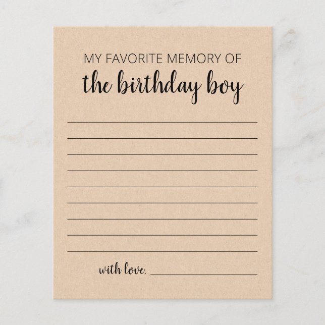 Lámina Mi Memoria Favorita Del Niño De Cumpleaños (Anverso)