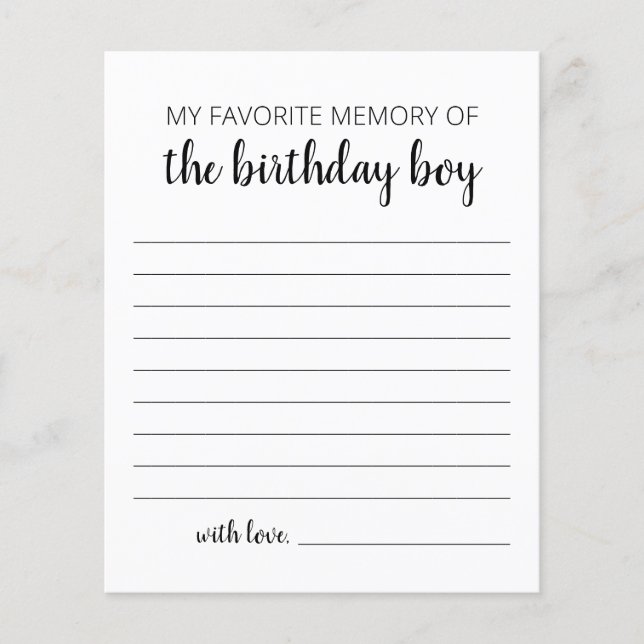 Lámina Mi Memoria Favorita Del Niño De Cumpleaños (Anverso)