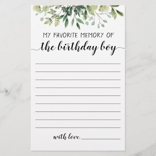 Lámina Mi Memoria Favorita Del Niño De Cumpleaños (Anverso)