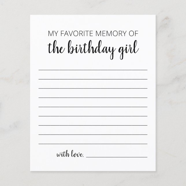 Lámina Mi recuerdo favorito de la cumpleañera (Anverso)