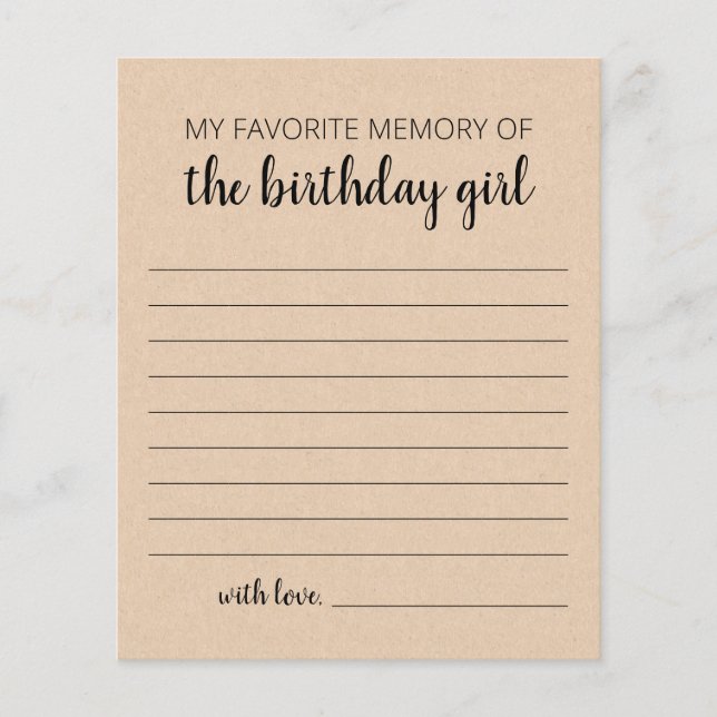Lámina Mi recuerdo favorito de la cumpleañera (Anverso)