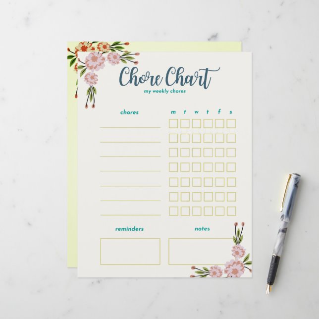 Lámina Mi tabla de tareas semanales - Floral de doble car (Anverso/Reverso In Situ)