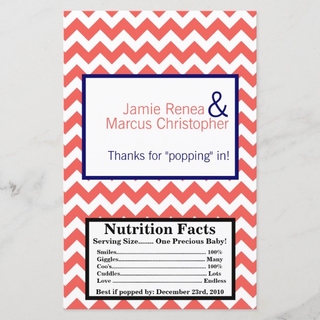 Lámina Microwave Popcorn Wrapper Coral Naval Azul Chevron (Anverso)