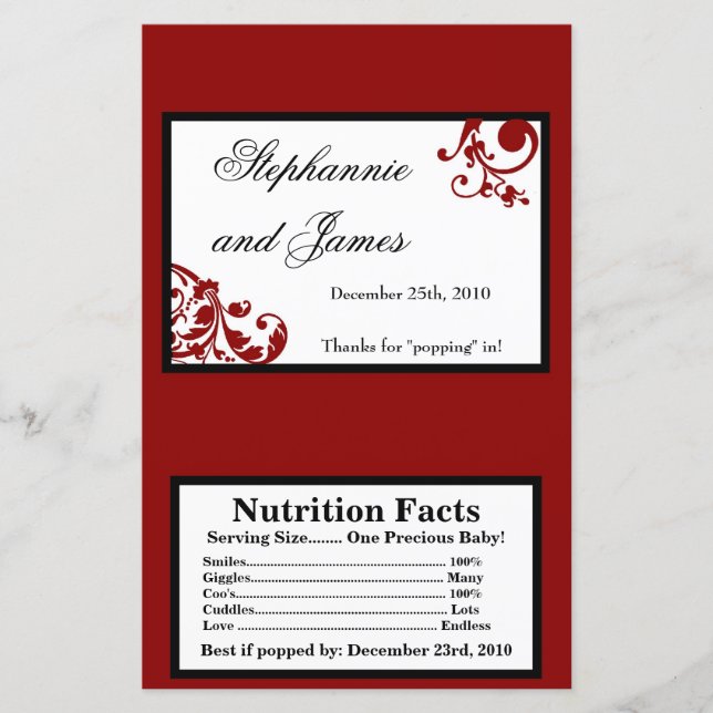 Lámina Microwave Popcorn Wrapper Red Floral Filigree (Anverso)